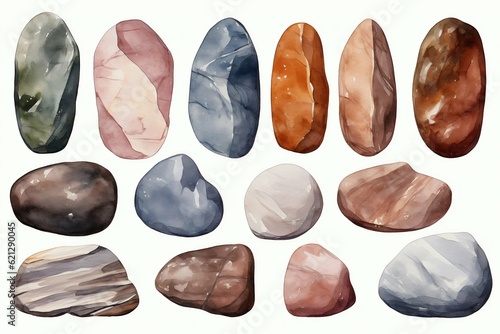 Collection of Big Rock Stones Isolated on White Background. Generative ai