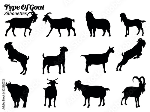 Goat types silhouette vector set
