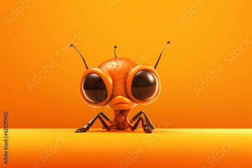 funny cartoon insect on orange background, 3d illustration, space for text © Graphicsstudio 5