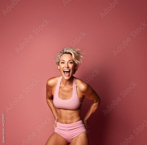 Attractive and happy mature fitness model,  Generative AI Illustration photo