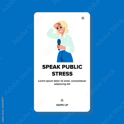 fear speak public stress vector. phobia anxiety, shy frightened, audience stage fear speak public stress web flat cartoon illustration