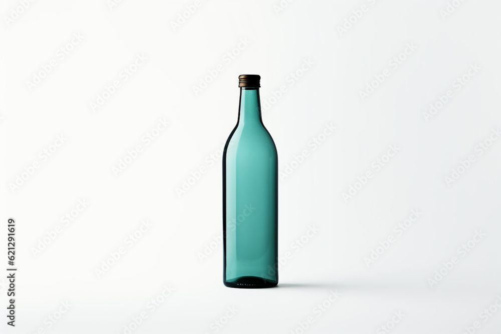 Simple glass bottle on a gray background. Generative AI Simple glass bottle on a gray background. Generative AI