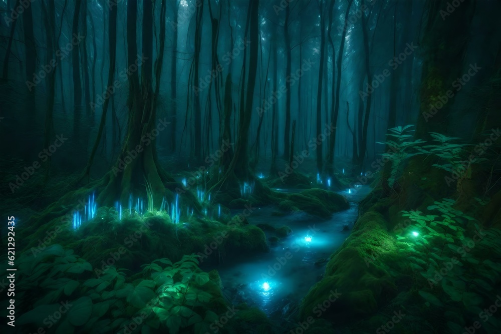 Fototapeta premium light in the forest wallpaper and background generated by AI