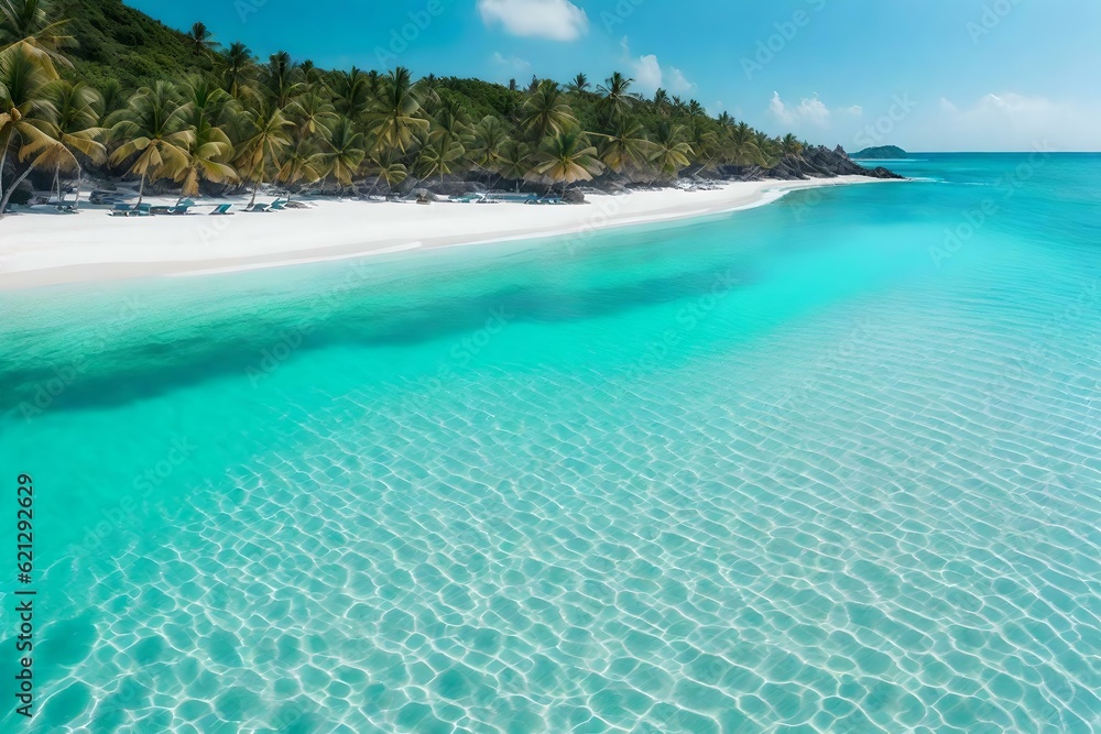 Naklejka premium beach with water wallpaper and background generated by AI