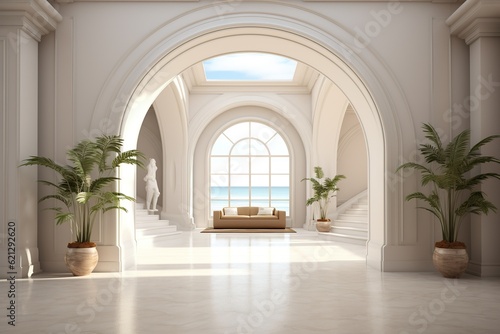 Canvas-taulu Interior Design of a Huge Mansion with the Style of a Monaster, Some Vegetation and Plants