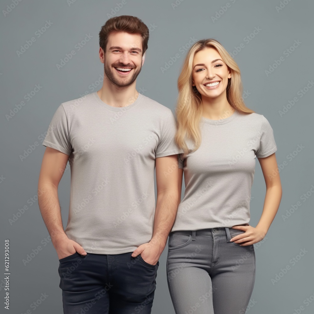 Illustration of a fashion portrait with plain t-shirt mockup, AI Generated Illustration of a fashion portrait with plain t-shirt mockup, AI Generated