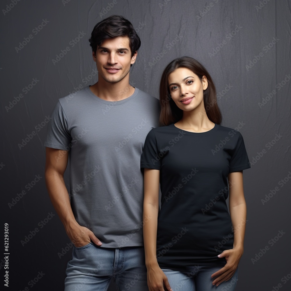 Illustration of a fashion portrait with plain t-shirt mockup, AI Generated Illustration of a fashion portrait with plain t-shirt mockup, AI Generated