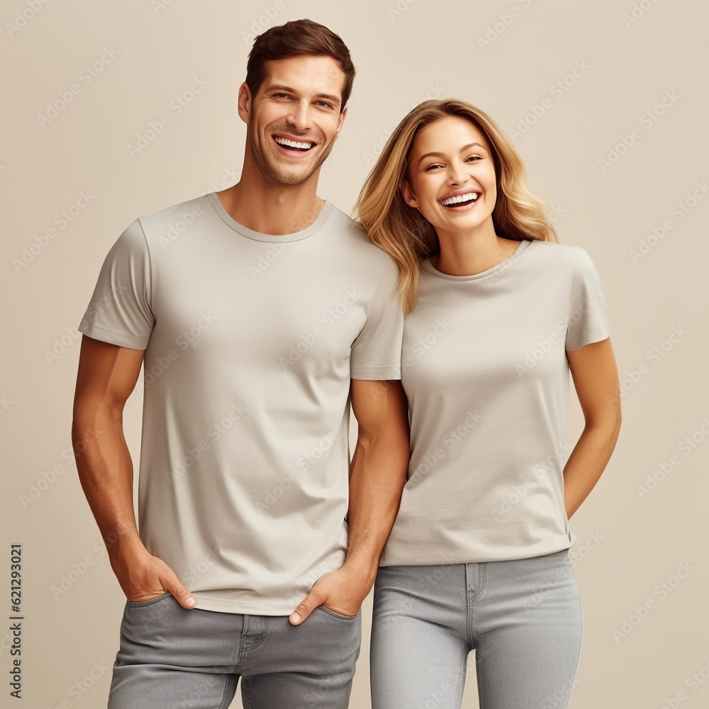 Illustration of a fashion portrait with plain t-shirt mockup, AI Generated Illustration of a fashion portrait with plain t-shirt mockup, AI Generated