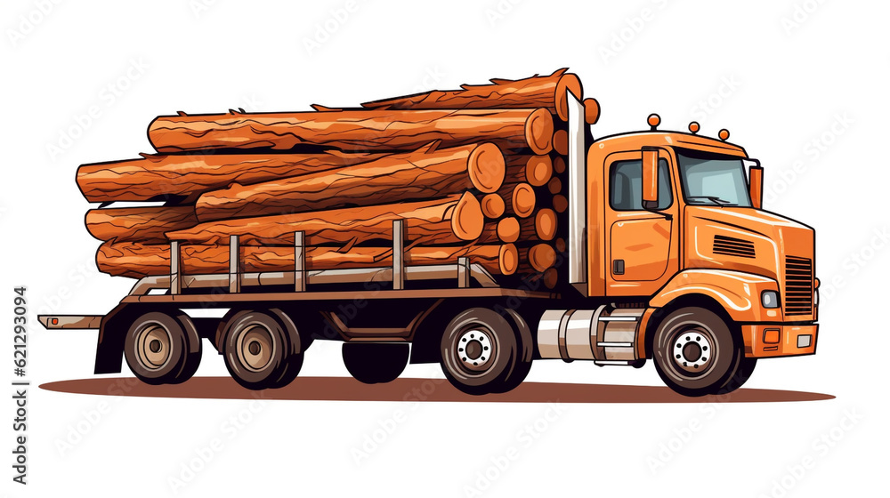 Trucks for transport of wooden logs vector illustration, Heavy loaded