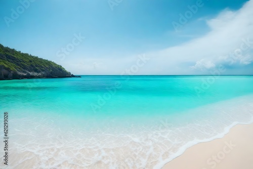 beach with water and blue sky wallpaper and background generated by AI