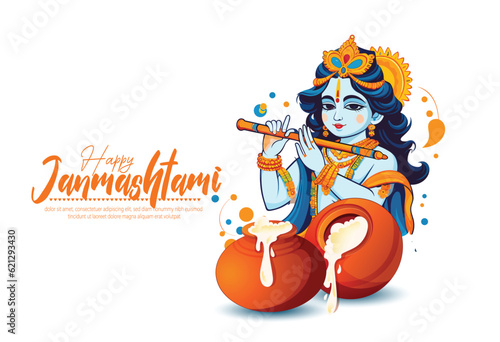 Fotografia, Obraz Beautiful vector illustration of Happy Krishna Janmashtami
