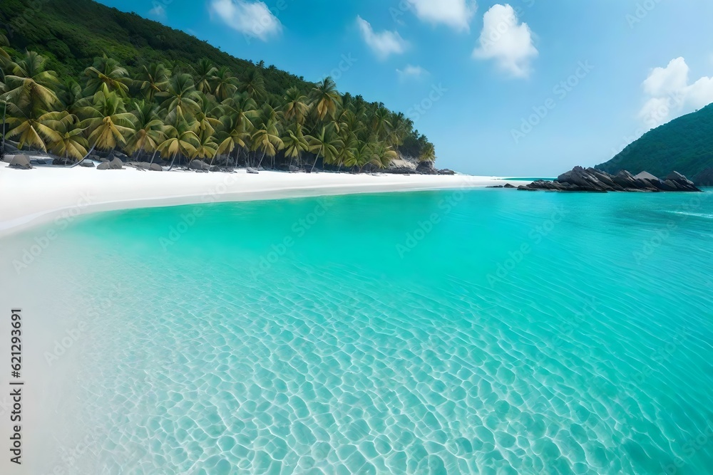 beach with water and blue sky wallpaper and background generated by AI