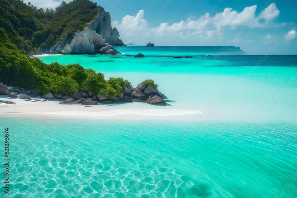 beach with turquoise water wallpaper and background generated by AI