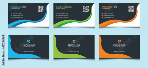 Simple wave clean elegant company creative modern professional corporate identity office luxury unique name horizontal visiting business card design template.