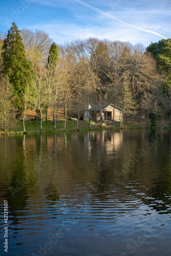 Wooden cabin on Lake Castiñeiras. Galicia - Spain