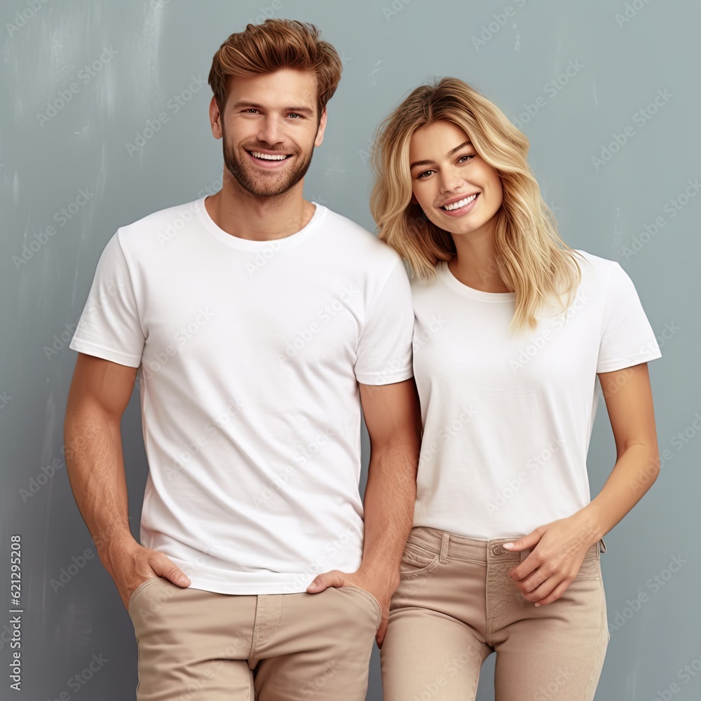 Illustration of a fashion portrait with plain t-shirt mockup, AI Generated Illustration of a fashion portrait with plain t-shirt mockup, AI Generated