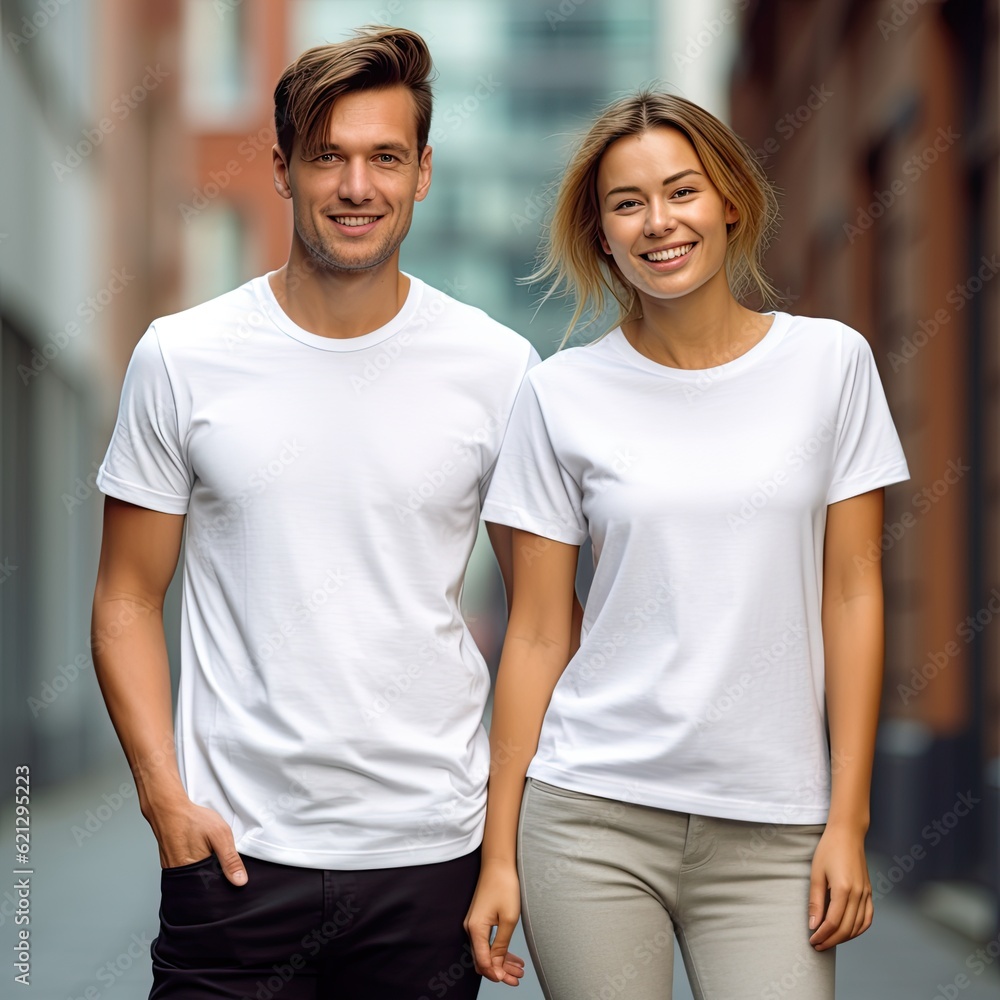 Illustration of a fashion portrait with plain t-shirt mockup, AI Generated