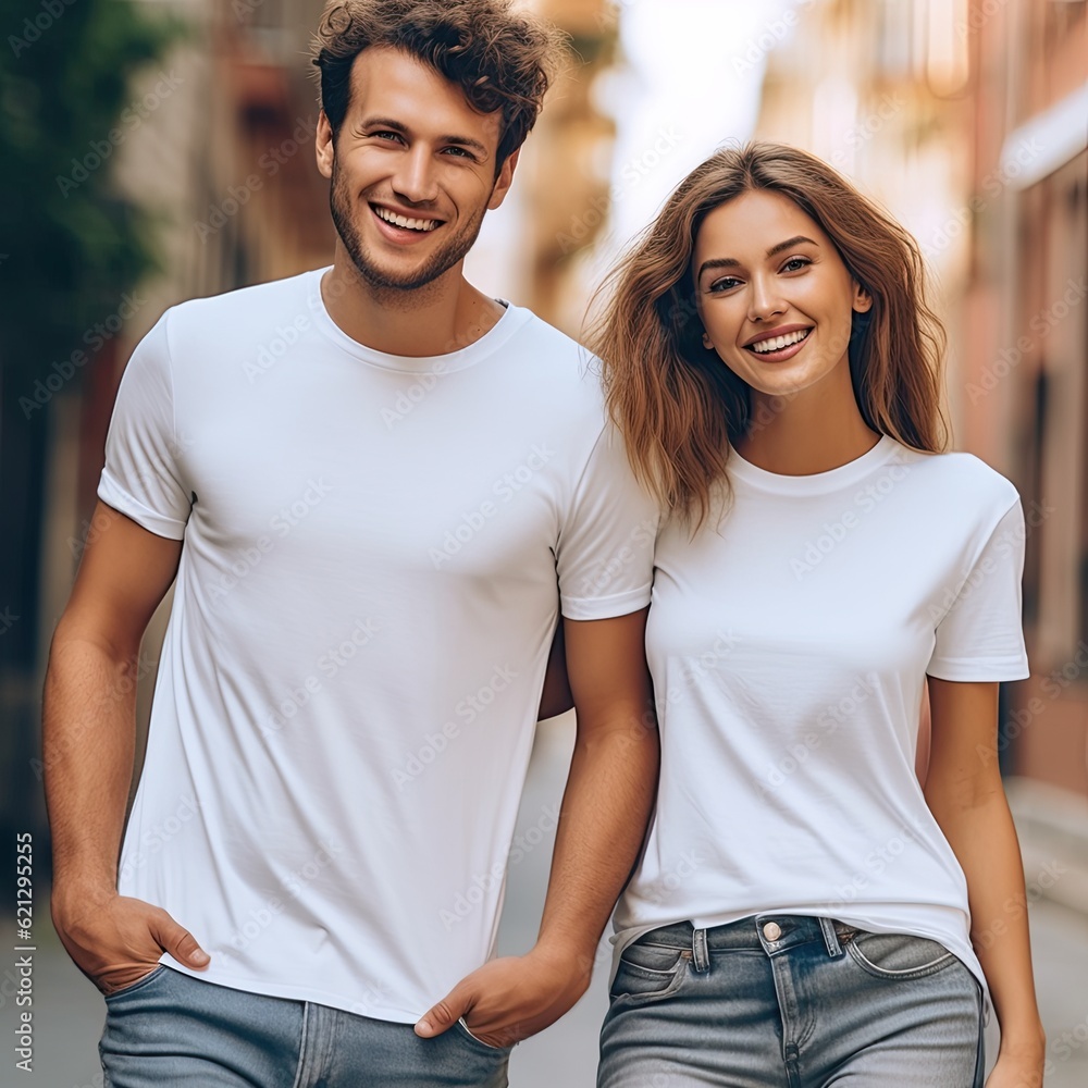 Illustration of a fashion portrait with plain t-shirt mockup, AI Generated Illustration of a fashion portrait with plain t-shirt mockup, AI Generated