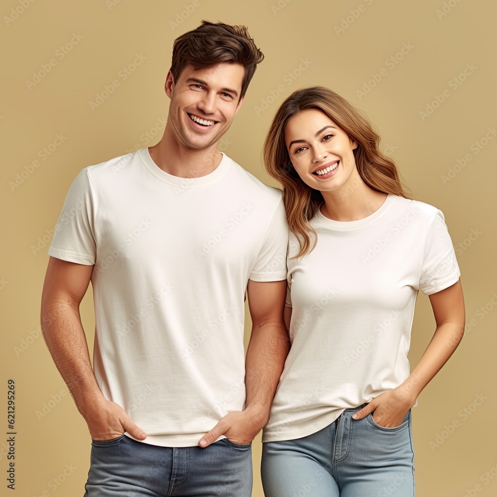 Illustration of a fashion portrait with plain t-shirt mockup, AI Generated Illustration of a fashion portrait with plain t-shirt mockup, AI Generated