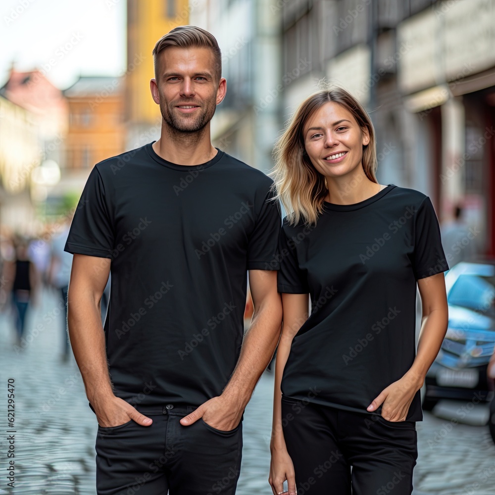 Illustration of a fashion portrait with plain t-shirt mockup, AI Generated Illustration of a fashion portrait with plain t-shirt mockup, AI Generated