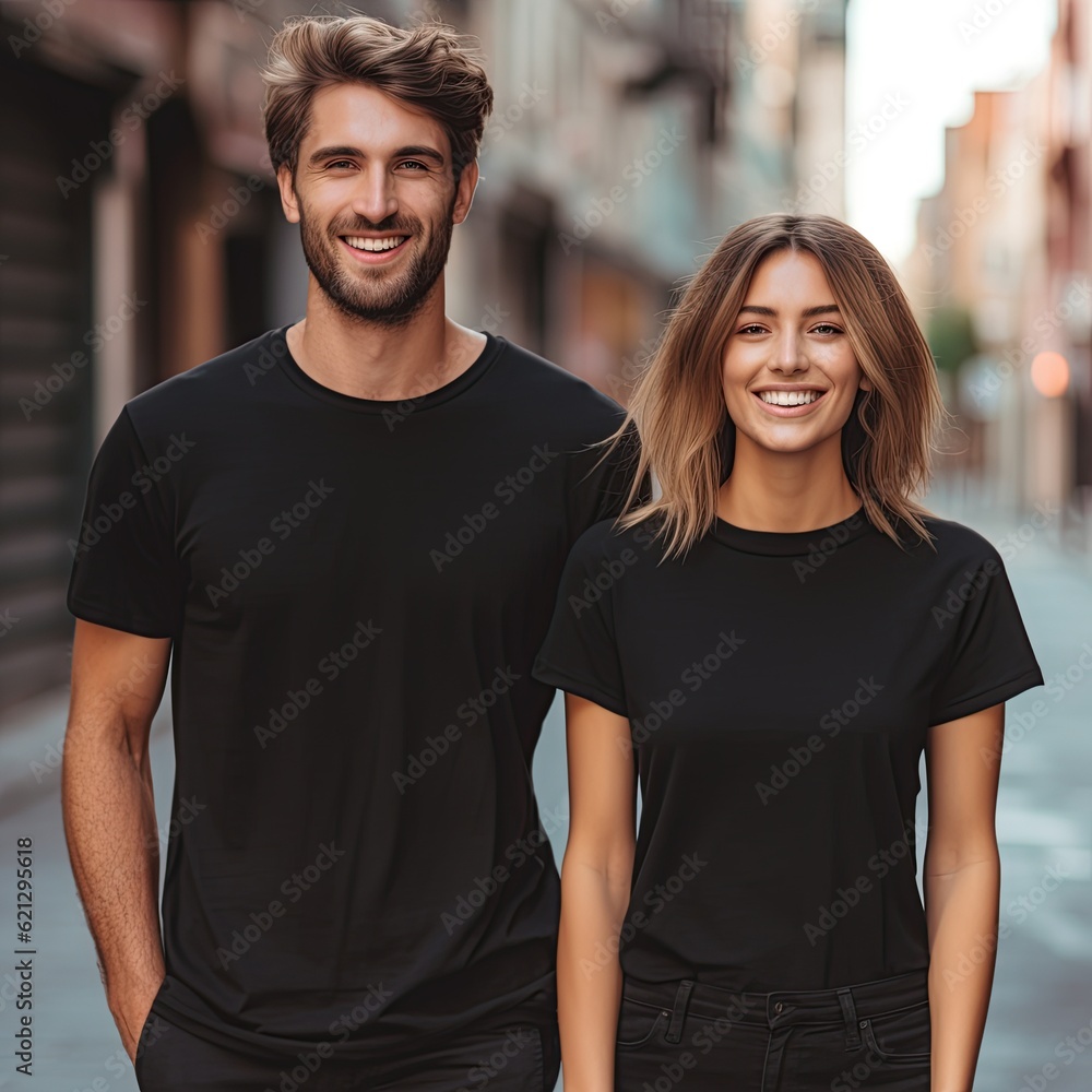 Illustration of a fashion portrait with plain t-shirt mockup, AI Generated Illustration of a fashion portrait with plain t-shirt mockup, AI Generated