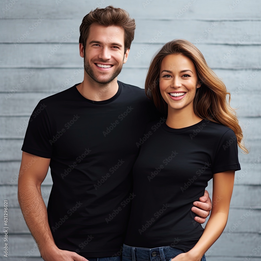 Fototapeta premium Illustration of a fashion portrait with plain t-shirt mockup, AI Generated
