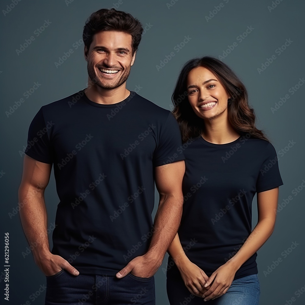 Illustration of a fashion portrait with plain t-shirt mockup, AI Generated