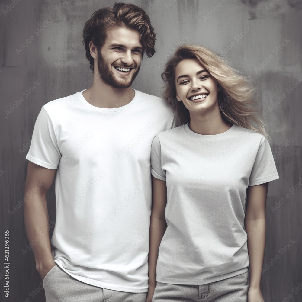 Illustration of a fashion portrait with plain t-shirt mockup, AI Generated Illustration of a fashion portrait with plain t-shirt mockup, AI Generated