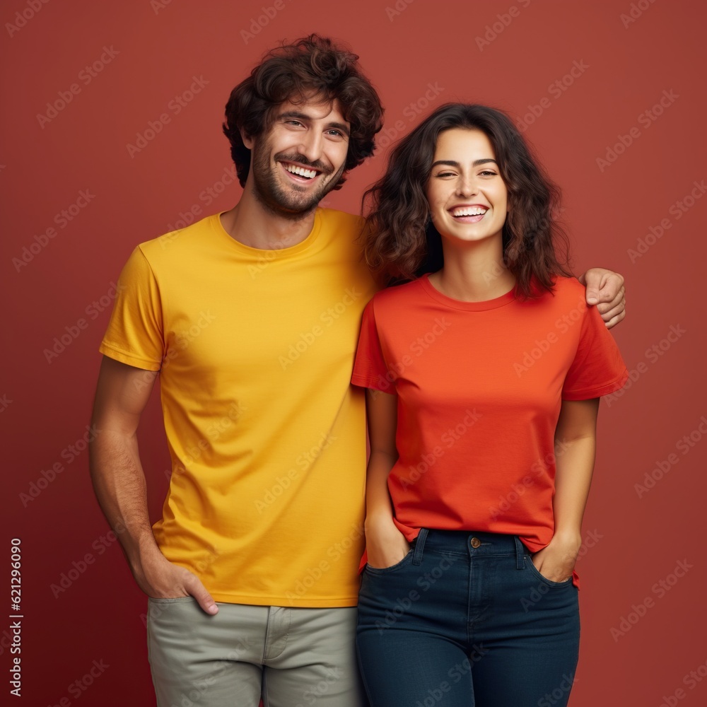 Illustration of a fashion portrait with plain t-shirt mockup, AI Generated Illustration of a fashion portrait with plain t-shirt mockup, AI Generated