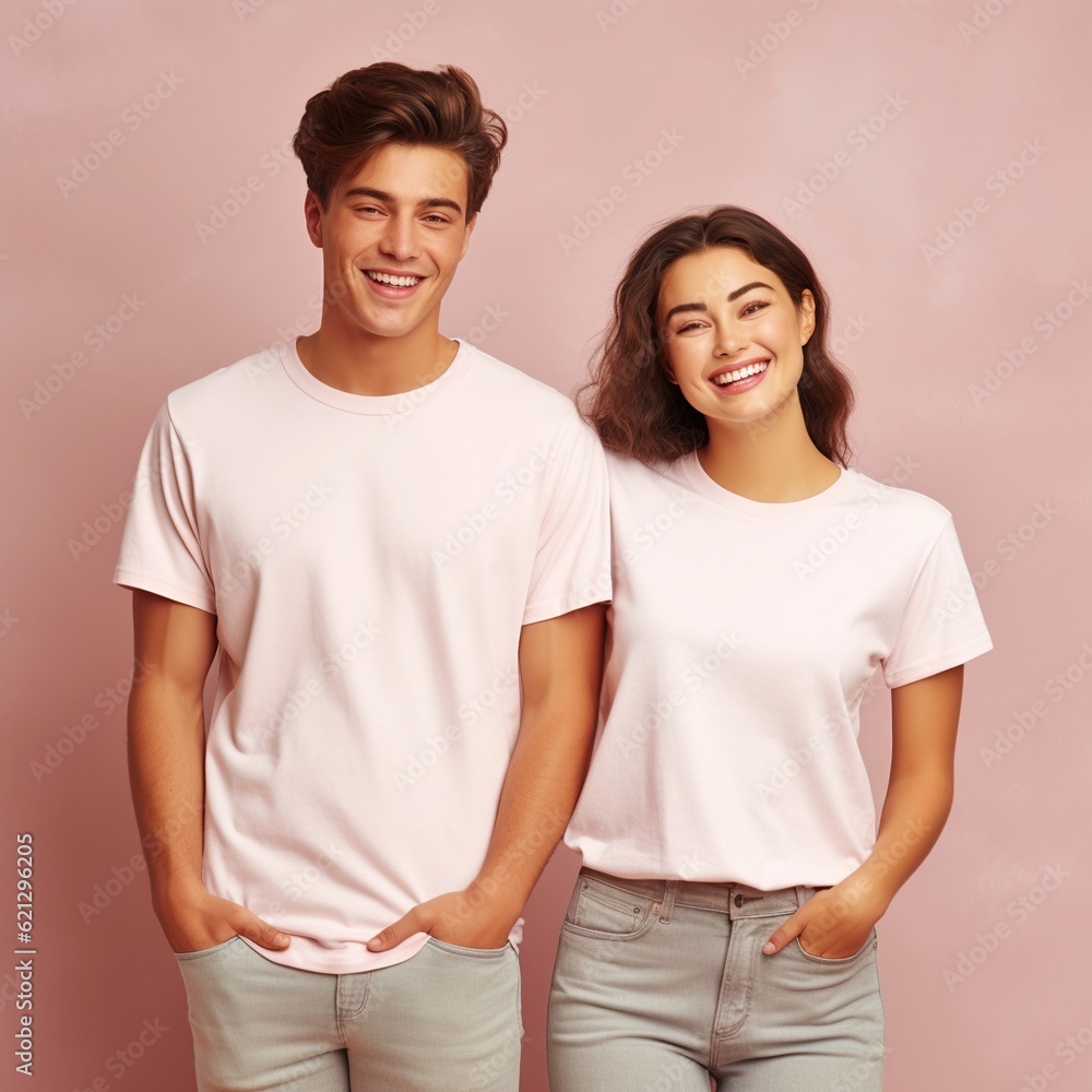 Illustration of a fashion portrait with plain t-shirt mockup, AI Generated Illustration of a fashion portrait with plain t-shirt mockup, AI Generated