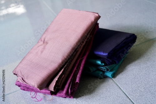 Traditional Thai silk cloth , Beautiful background Household handicrafts of Thai silk. Thai Handmade Silk.