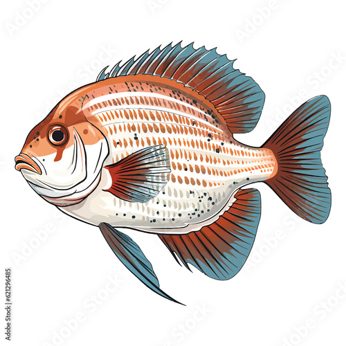 Dynamic Underwater Portrait: 2D Illustration of Discus Fish