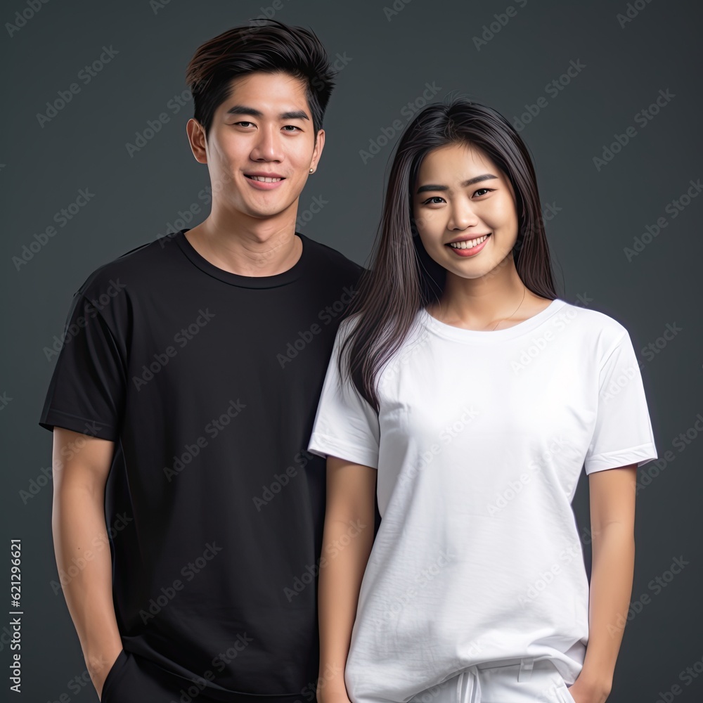 Illustration of a fashion portrait with plain t-shirt mockup, AI Generated Illustration of a fashion portrait with plain t-shirt mockup, AI Generated