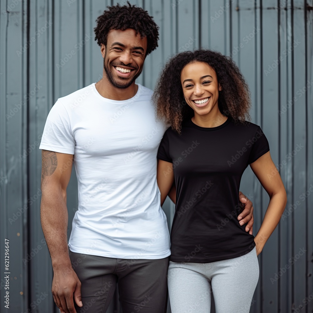 Fototapeta premium Illustration of a fashion portrait with plain t-shirt mockup, AI Generated