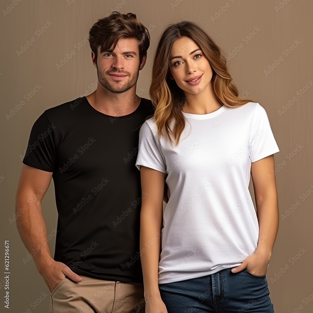 Illustration of a fashion portrait with plain t-shirt mockup, AI Generated Illustration of a fashion portrait with plain t-shirt mockup, AI Generated