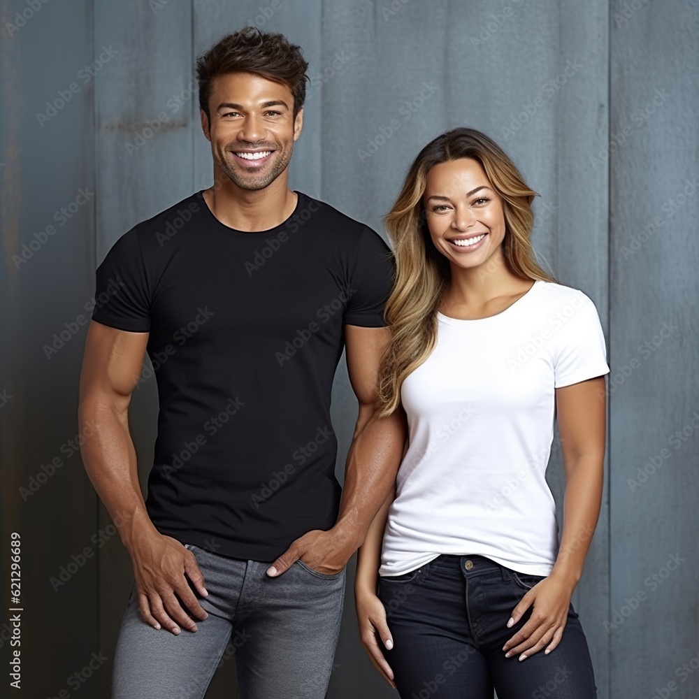 Illustration of a fashion portrait with plain t-shirt mockup, AI Generated Illustration of a fashion portrait with plain t-shirt mockup, AI Generated
