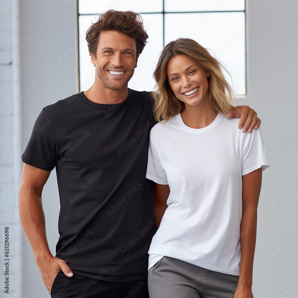 Illustration of a fashion portrait with plain t-shirt mockup, AI Generated Illustration of a fashion portrait with plain t-shirt mockup, AI Generated