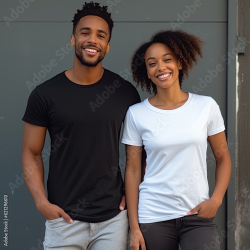 Illustration of a fashion portrait with plain t-shirt mockup, AI Generated