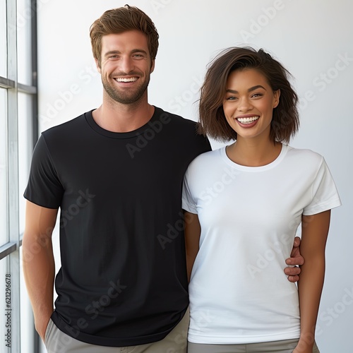 Illustration of a fashion portrait with plain t-shirt mockup, AI Generated