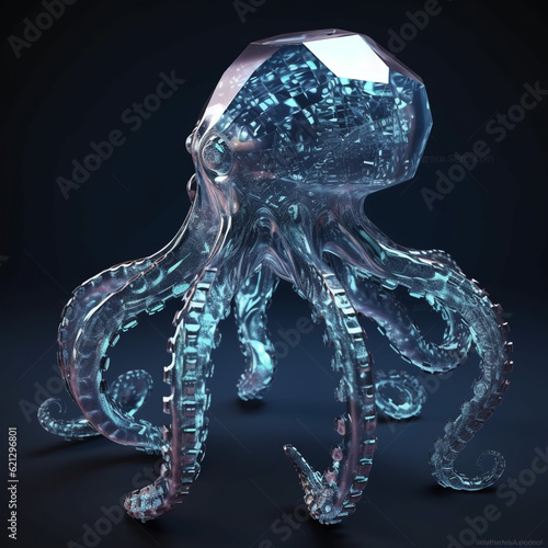 Fototapeta an alien octopus made of crystal 3d render Generative Ai