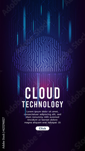 Cloud system abstract technology lines circuit style on dark blue and red composite background.Technology and innovation concept.Vector illustration.
