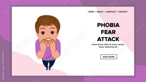stress phobia fear attack vector. concept afraid, panic man, depressed feeling stress phobia fear attack web flat cartoon illustration