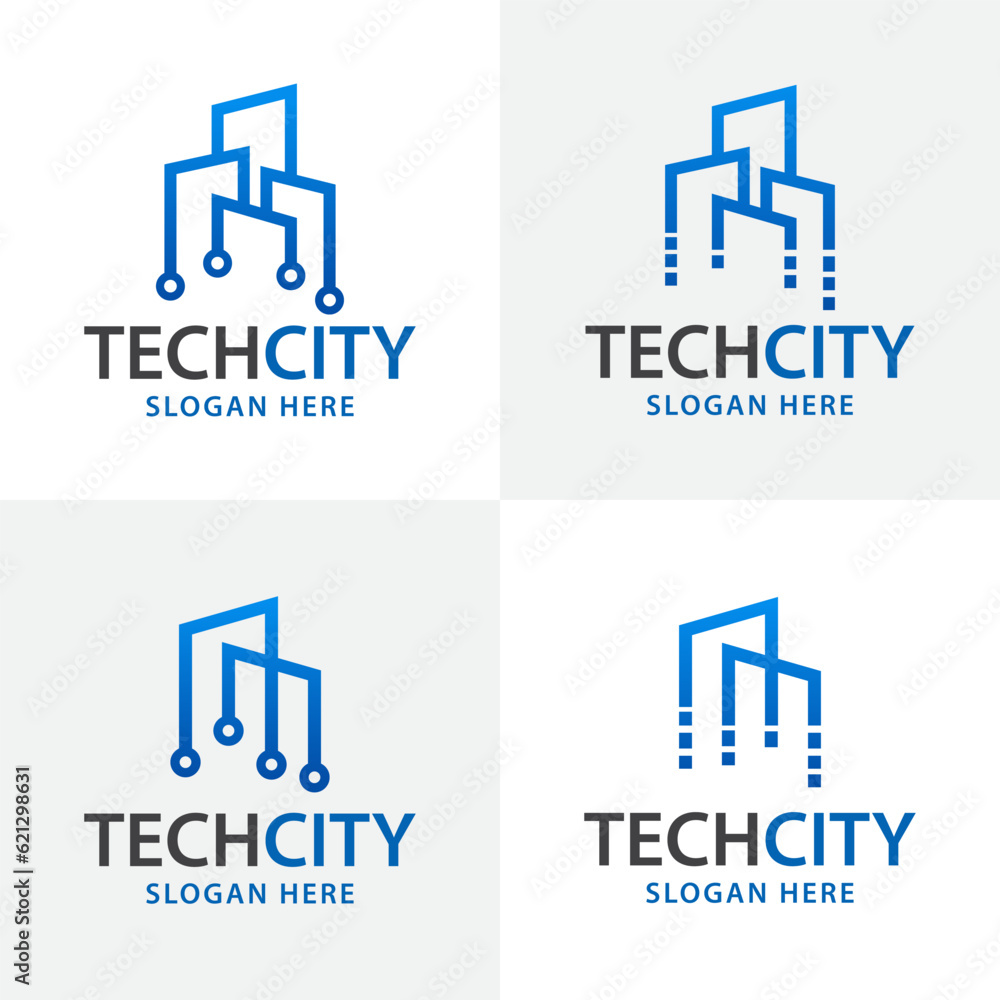 collection smart technology residential city logo design vector template