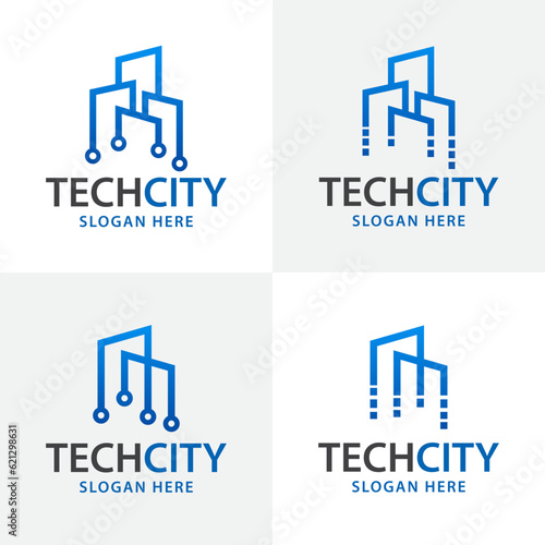 collection smart technology residential city logo design vector template