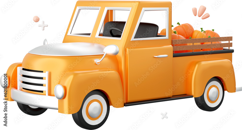 Halloween truck with Jack o lantern pumpkin, Halloween theme elements 3d illustration
