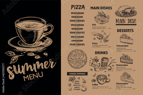 Menu restaurant brochure. Flyer with hand-drawn graphic.	
