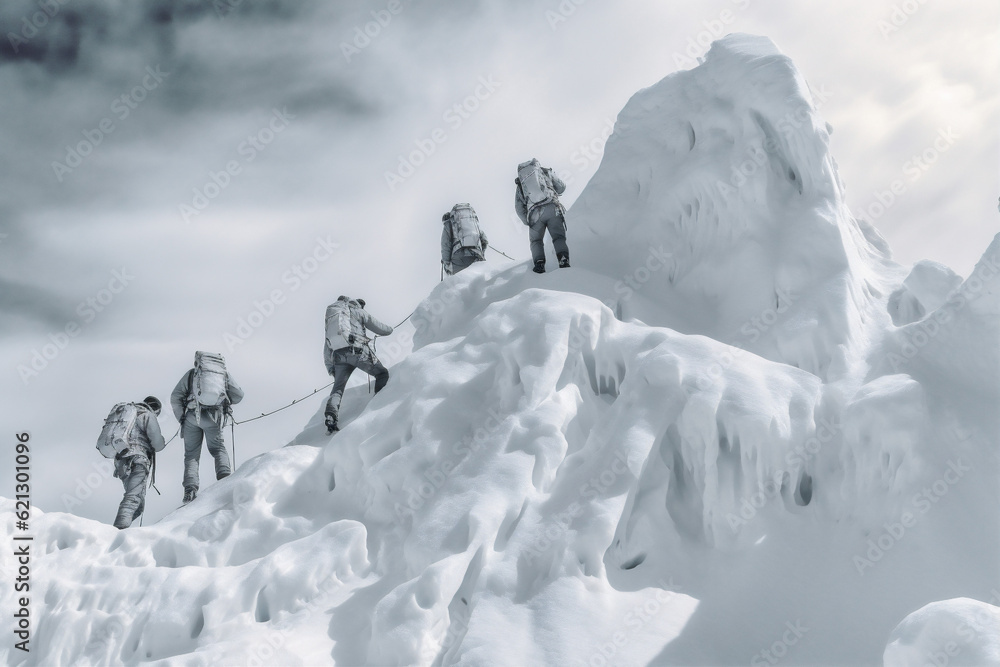 snow landscape blizzard group winter adventure mountain sport nature hiking. Generative AI. snow landscape blizzard group winter adventure mountain sport nature hiking. Generative AI.