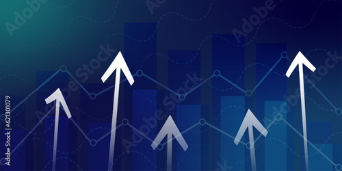 Financial chart with uptrend line and arrows in stock market on blue color background vector illustration