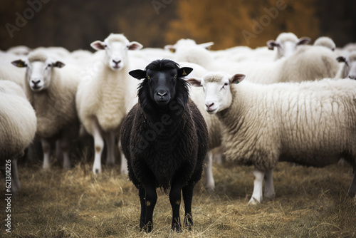 The black sheep in the white herd. Generative AI. photo