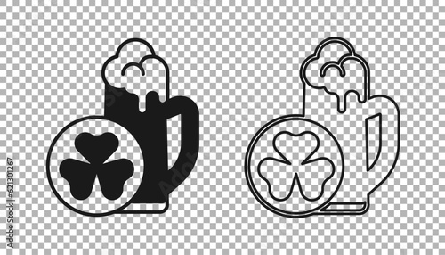 Black Glass of beer icon isolated on transparent background. Happy Saint Patricks day. National Irish holiday. Vector